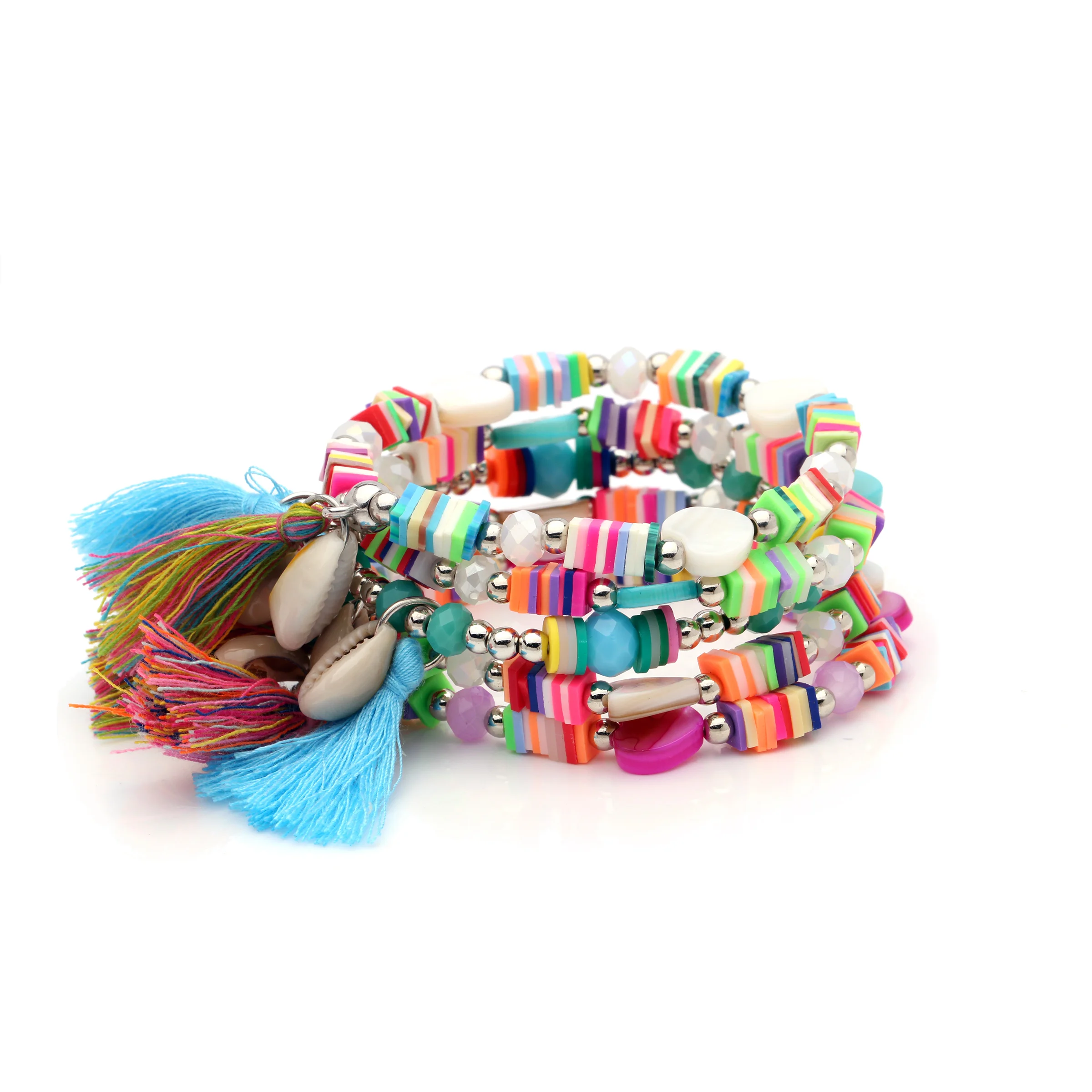 Boho Heishi бусы Love Heart Cowrie Seashell длинные кисточки стрейч браслеты для женщин и мужчин