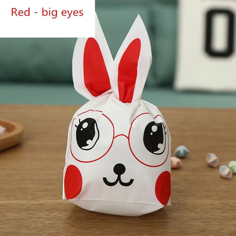 Red - big eyes 100 шт 13x22 10x17 16x27 см милые с кроличьими ушами для печенья сумки подарочные пакеты для конфет Печенье закуски выпечка посылка Свадебный день рождения Декор - Color: Red - big eyes