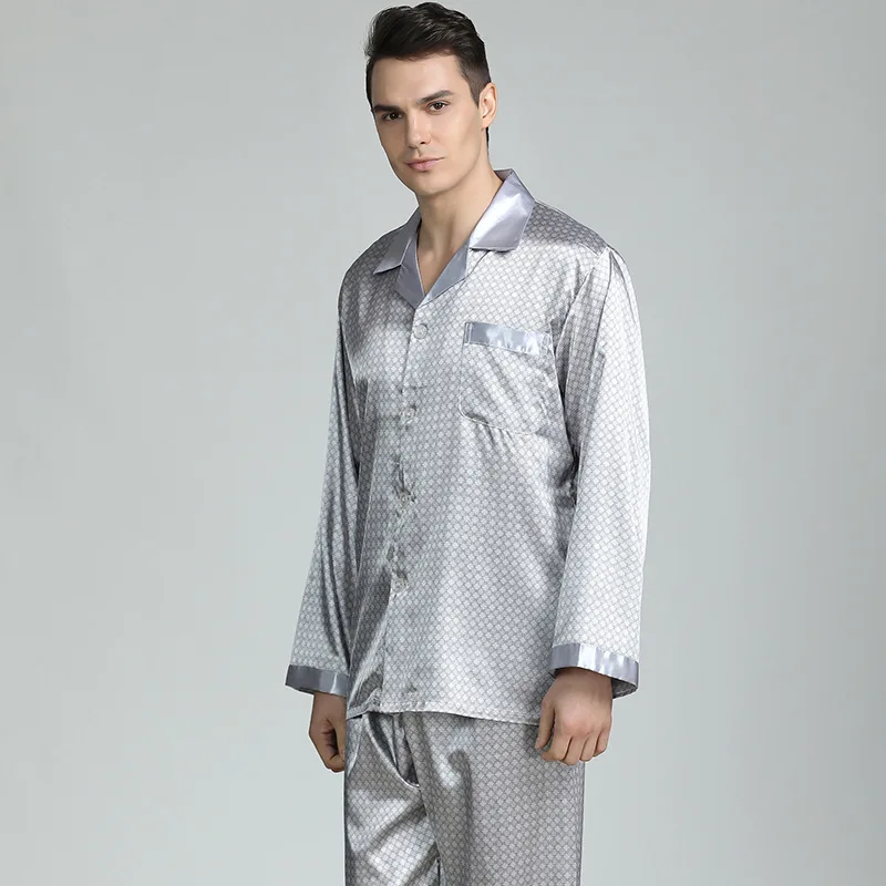 Silk Pajamas for Men Sleepwear V-collar Cozy Soft  long sleeve nightgown Tops + Trousers Two Pieces Mens Pajama Set Pajamas Men