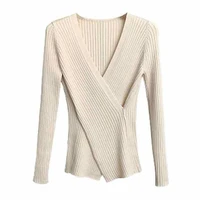 autumn winter 2021 sexy cross v neck womens sweaters streetwear korean fashion long sleeve base knit crop tops