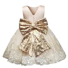 Золотистые блестящие платья с бантом для новорожденных, крестины, пачка, 1 год, платья на день рождения для маленьких девочек, платье для младенцев для крещения