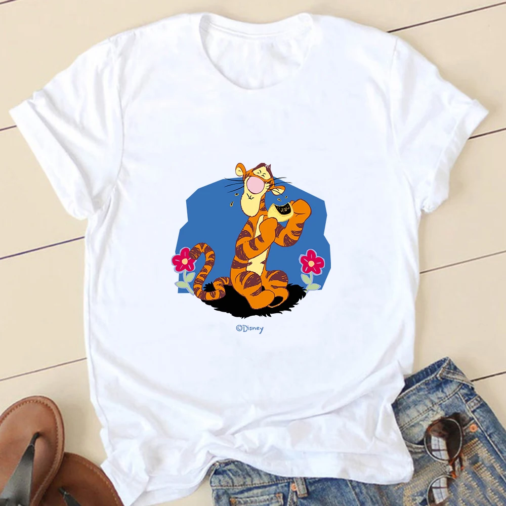 

Kawaii T-Shirts Disney Winnie The Pooh Fashion Femme Printed T-shirts Woman Cute Unisex O-neck Short Sleeve Aesthetic Clothing