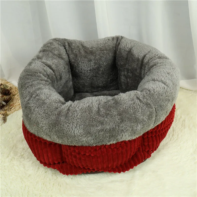 Gray Вельветовое гнездо для кошки, круглая кровать для кошки, собаки, мягкая теплая осенне-зимняя плюшевая кровать для щенка, котенка, дома, коврик для домашних животных - Color: Gray