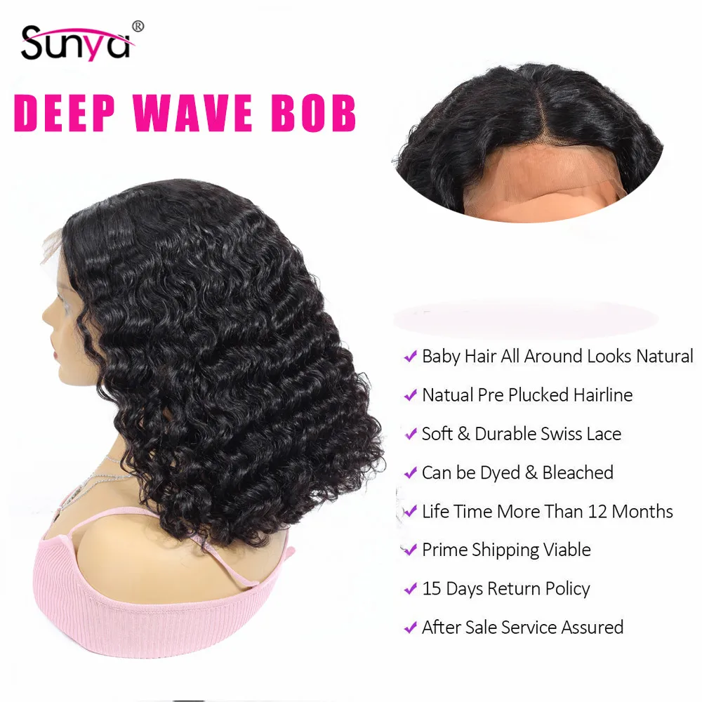 Парики с глубоким волнистым Бобом и кружевом спереди Wigs13x4 кружевные передние