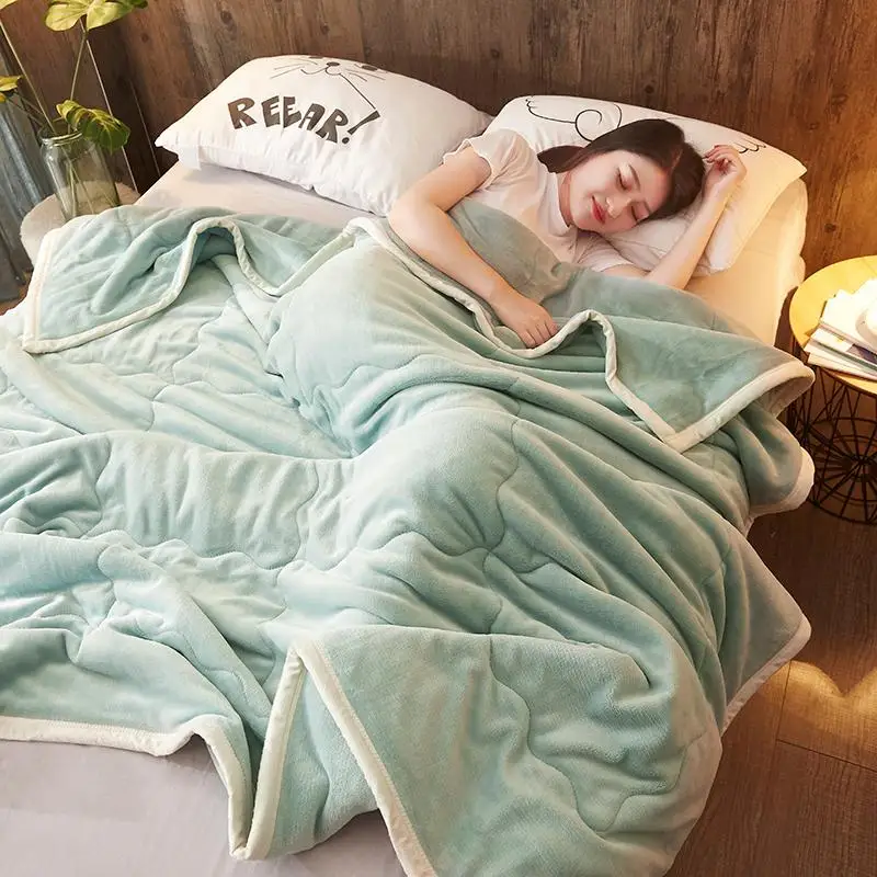 

Double sided Flannel blankets and throws Adult Thick Warm winter Blankets queen Fleece green Blankets On Bed Christmas gifts