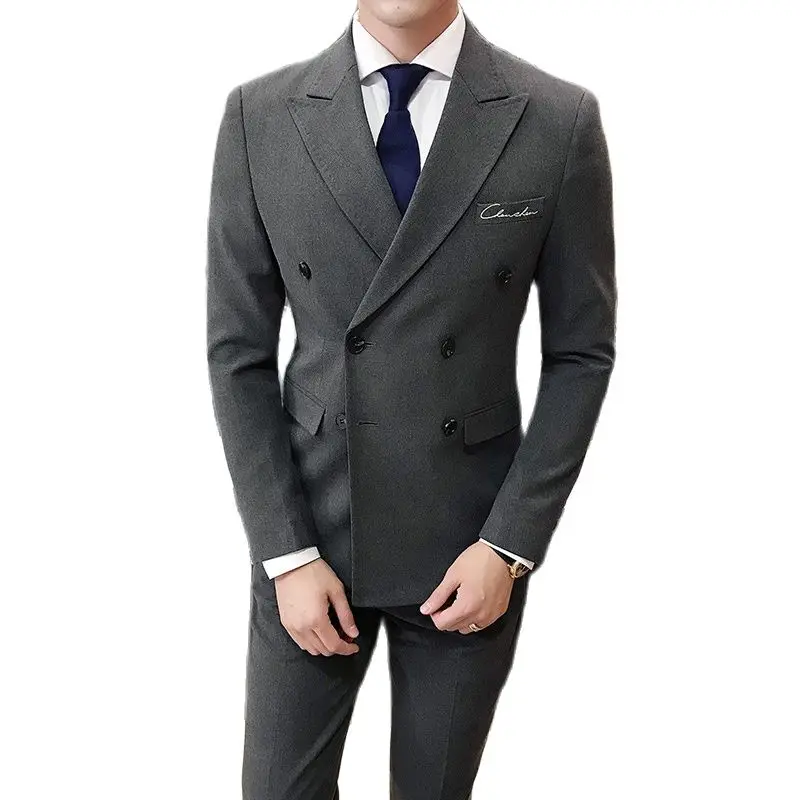 Мужской двубортный комплект из 3 предметов (пиджак + брюки жилет) с вышивкой