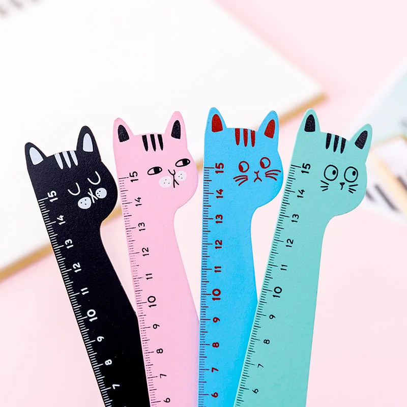Kawaii 15CM Cat Wooden Ruler Cute Parallel Straight School Scale Rule For Kids Drawing Drafting Tools Korean Stationery | Канцтовары для