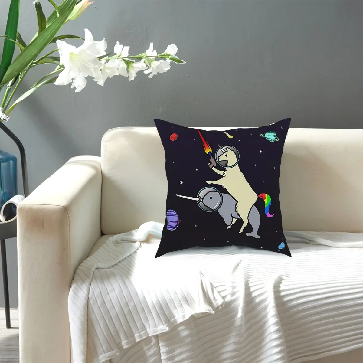 

Llamacorn Riding Narwhal In Space Unicorn Square Pillow Case Decorative Pillow Custom Cushion Covers