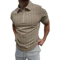 pullover turn down collar skin friendly men t shirt print thin zipper stretchy short sleeve summer shirt top for daily wear