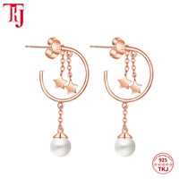 tkj fine jewelry kpop natural pearl star drop silver earring for womens party real 925 jewelry gifts korean style