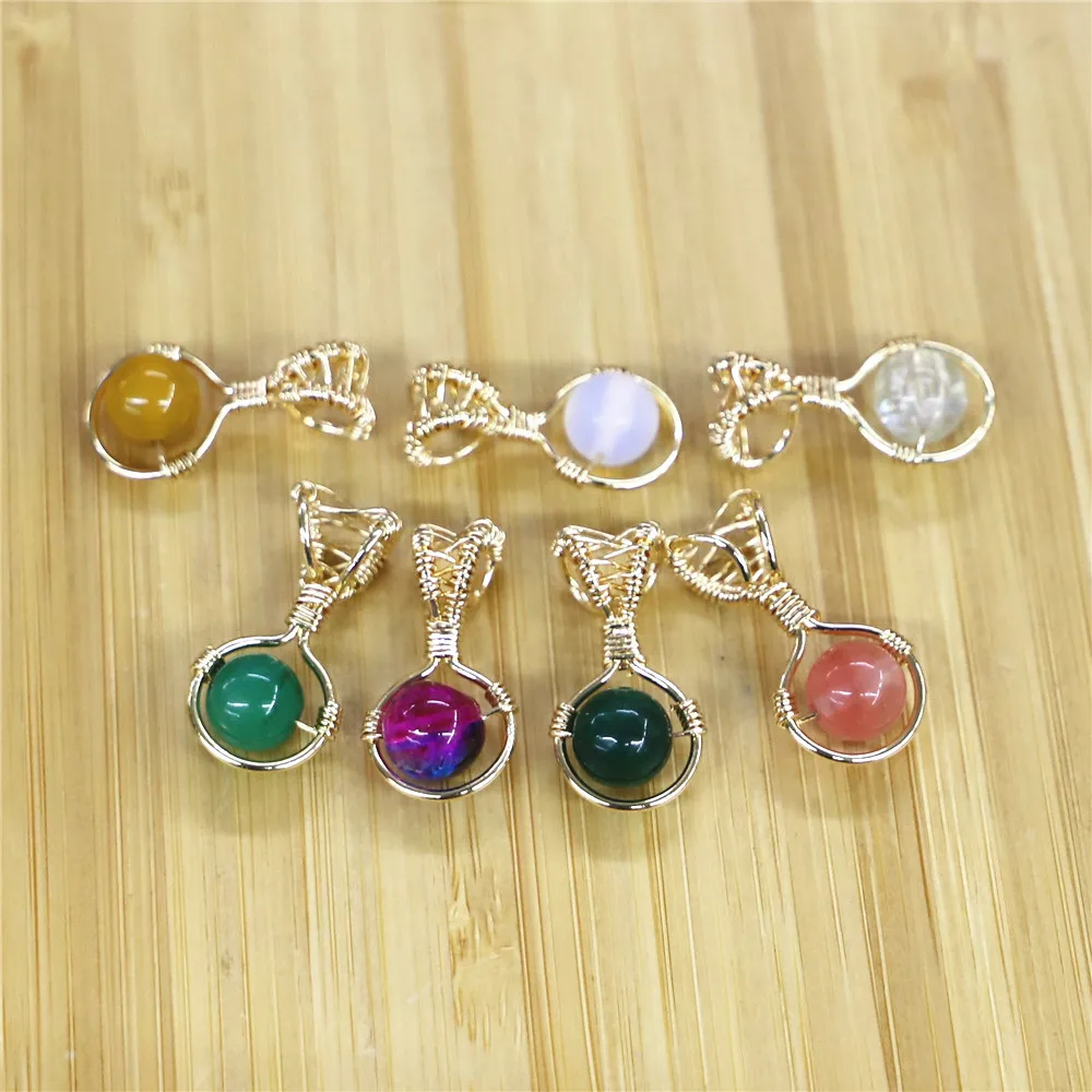 

2021 New Hand-made Winding Gold Pendant Natural Stone & Synthetic Stone Multi-color Pendant for Women's Jewelry Making