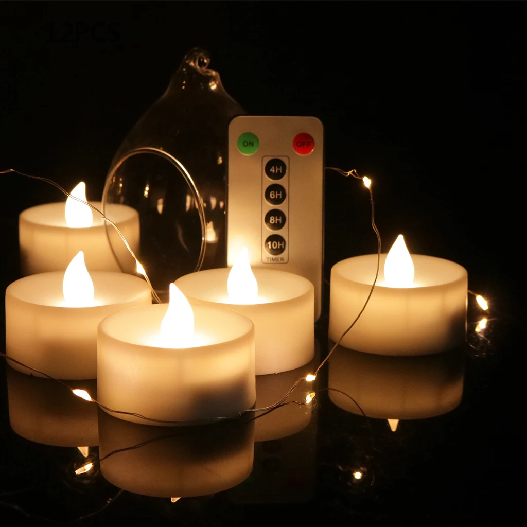 Романтическая светодиодный ная беспламенная свеча 12 шт. лампочка с дистанционным таймером декоративная для