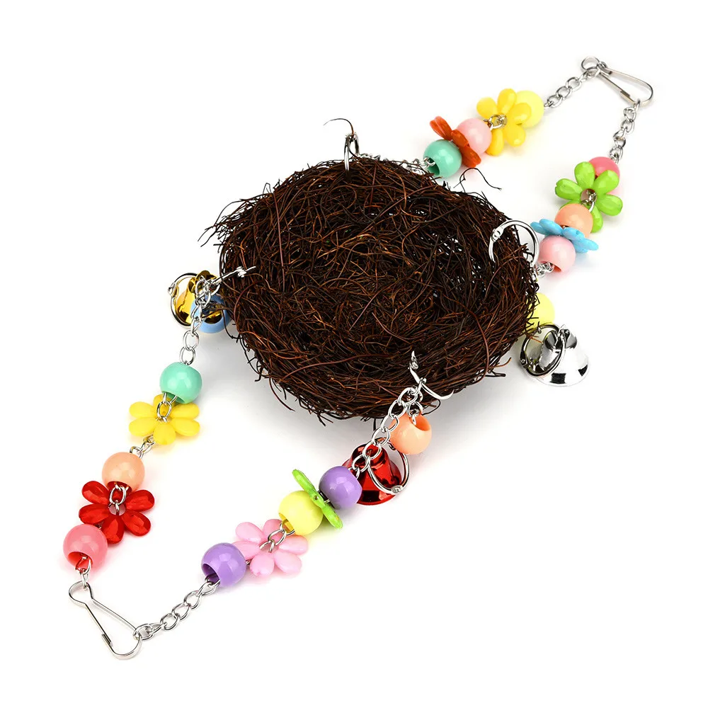 

Pet Bird Nest Hammock Swing Hanging Toys Parrot Parakeet Budgie Cockatiel Parrot Bird Nest Straw Ornaments Swing Stand Fram