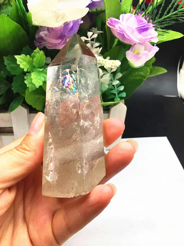 

Natural quartz crystal rainbow hand polished post point healing home decoration