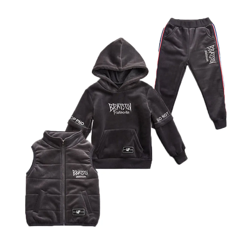 

Winter 3-Piece Boy Sets 2021 Korean Version Plus Velvet Thick Fashion Hooded Suit Casual Keep Warm Handsome Children's Clothing