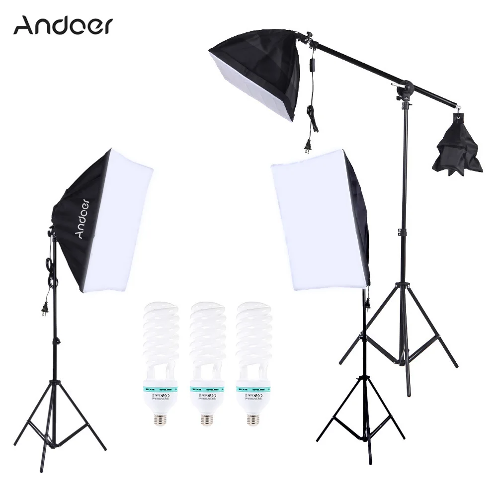 

Professional Photography Photo Lighting Kit Set with 5500K Daylight Studio Bulb Light Stand Square Cube Softbox Cantilever Bag