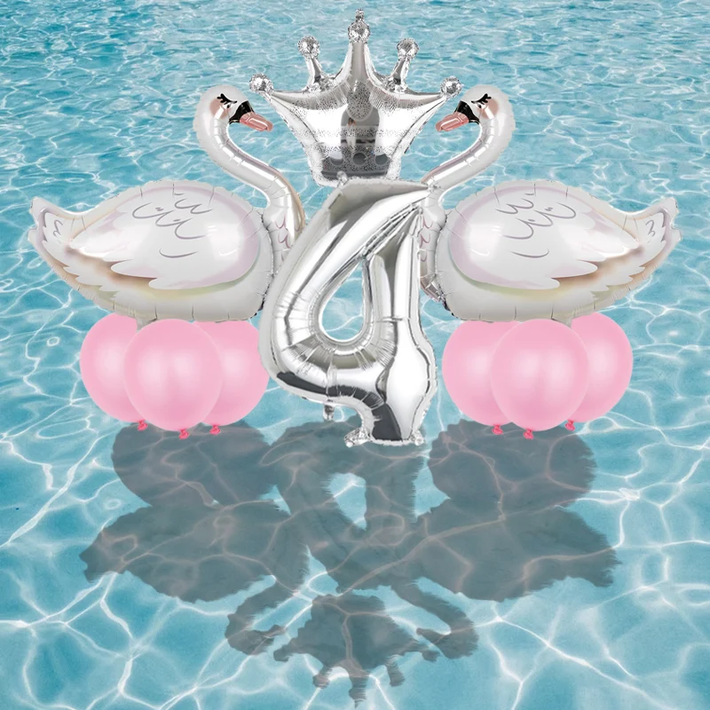 

1set Swan Foil Balloons Silver Crown 32inch Number Boy Girl Birthday Decoration Kids Party Baby Shower Toys Gifts Air Globos