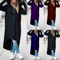 fashion button zipper thin section hooded womens coat long coat autumn new slim big size solid color pocket ladies windbreaker