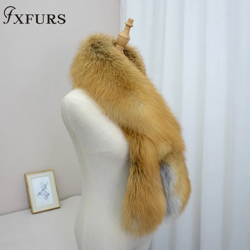 FXFURS роскошный шарф из натурального меха лисы кожаный шарф большого размера натуральный шаль из лисьего меха Зимний женский палантин
