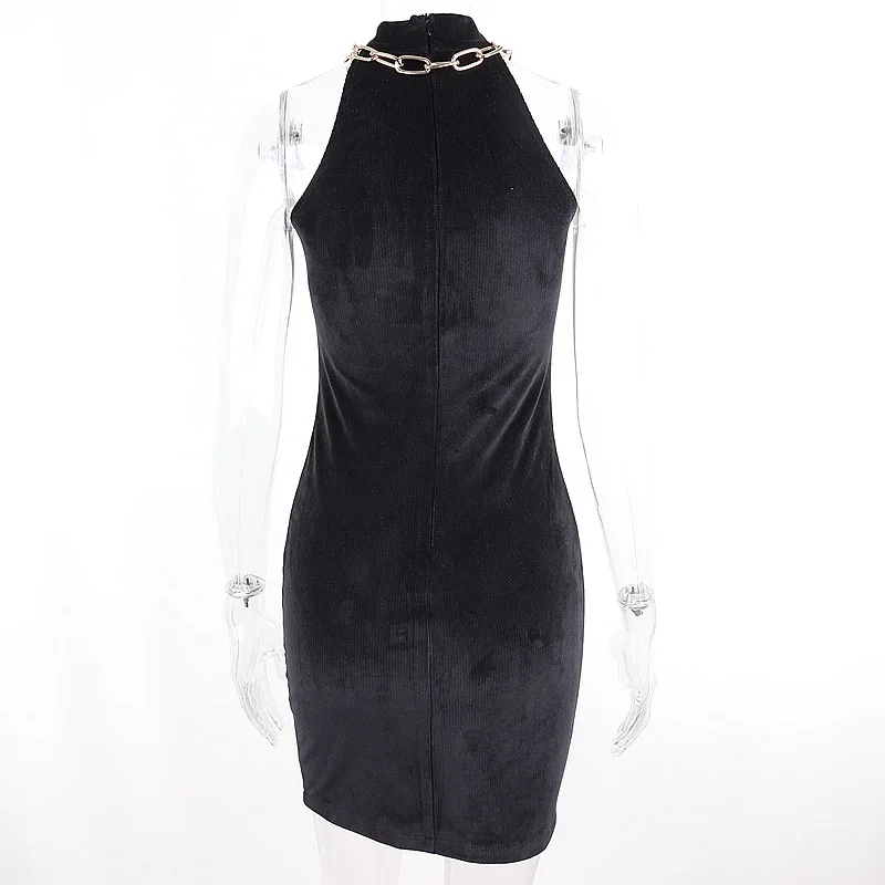 

Summer Dress 2021SexyBodycon dress Solid Color Stitching Chain Halter Cut-out off Shoulder Dress Hip Skirt Women Clothing