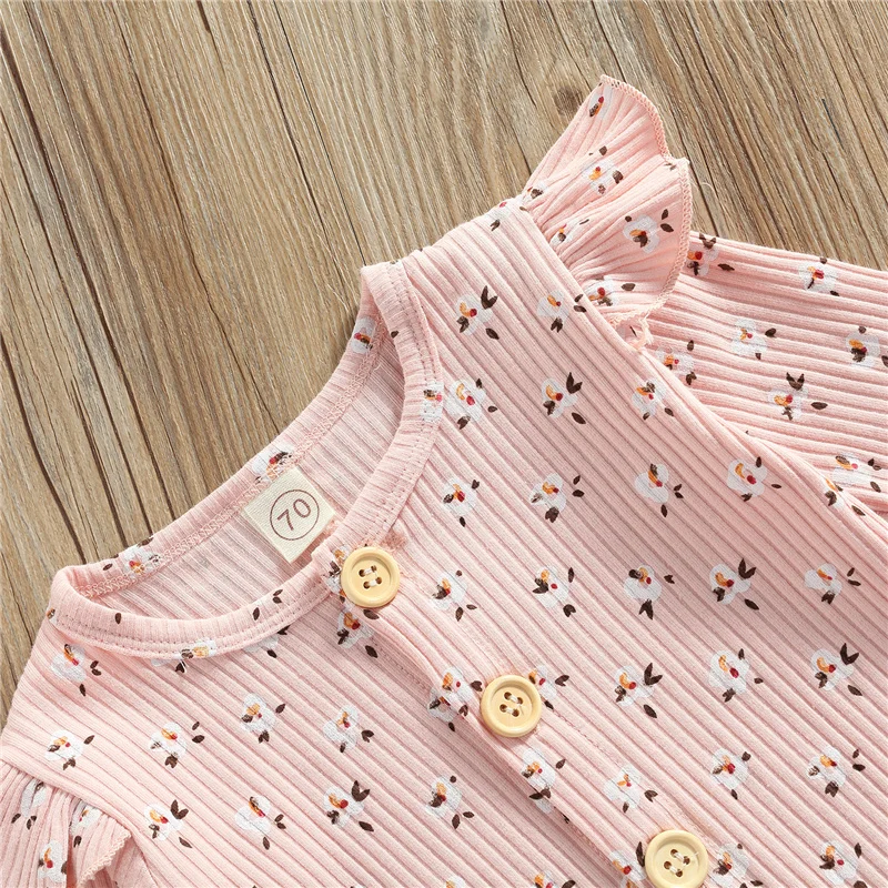 

Baby Girls 2pcs Casual Sweet Long Sleeve Jumpsuit,0-2Year Newborn Girl Spring Autumn Printing Single-breasted O-Neck Long Romper