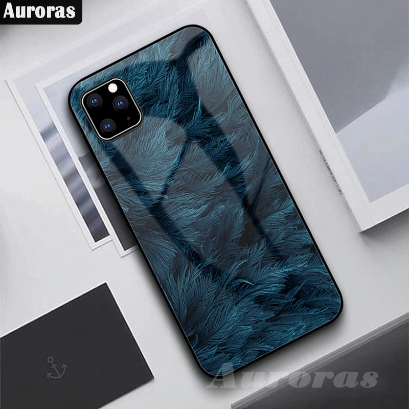 Auroras для iPhone 11 Pro Чехол из закаленного стекла с принтом перьев для Apple iPhone 11 11 Pro Max чехол s