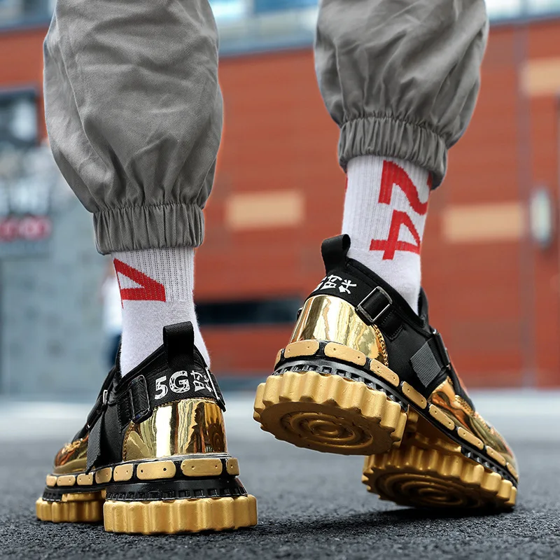 

Platform Gear Design Casual Shoes for Men 2021 Chunky Fashion Sneakers Male Black Red Wedge Colorful Breathable Running Footwear