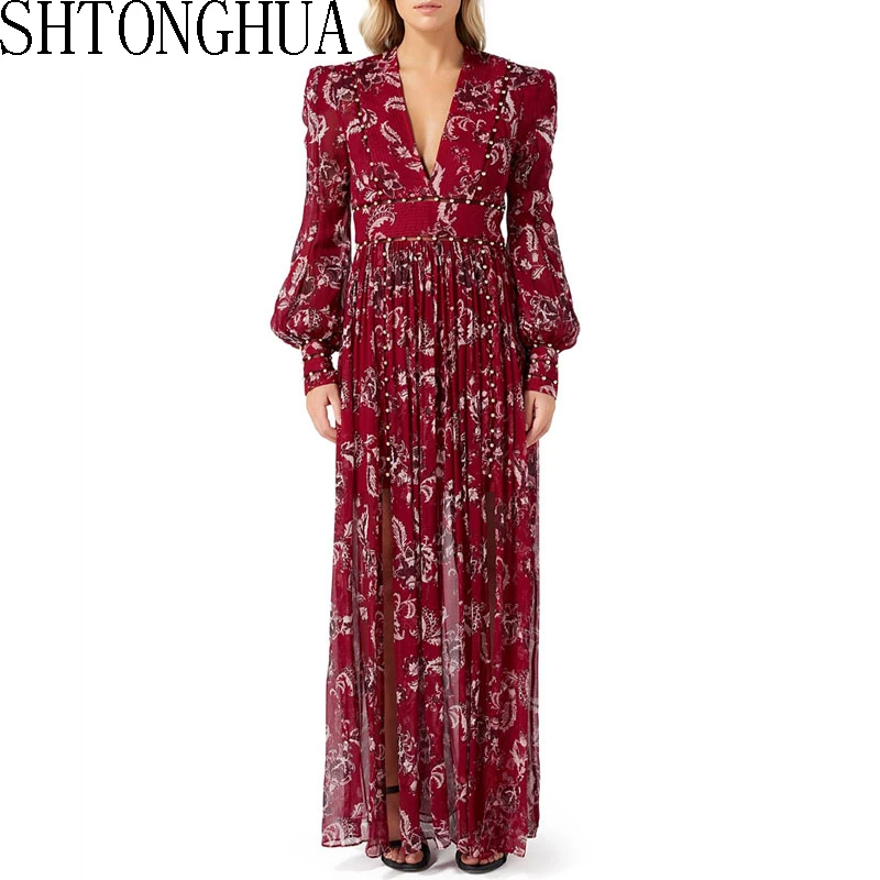 2019 Подиум Бисероплетение печати Макси женское платье Бохо Летнее Длинное Платье