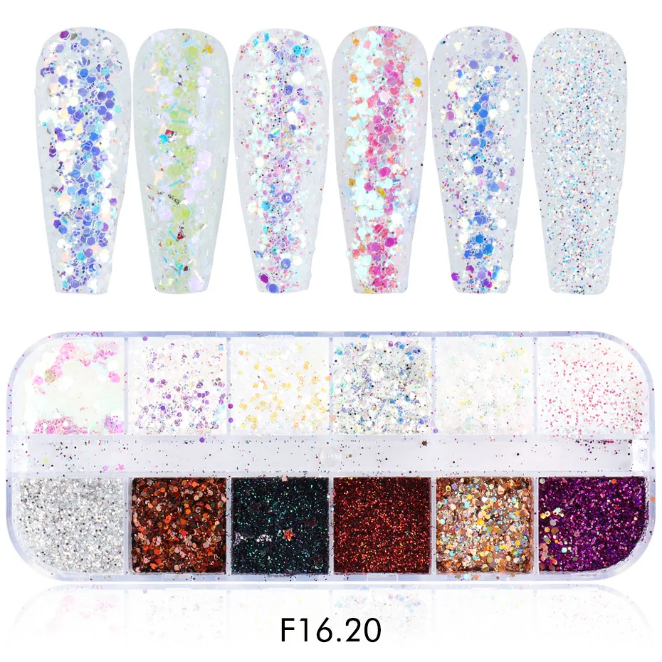 

12 Colors Nail Sequins Glitter Rose Gold Powder Pigment 3D Hexagon Flakes Chrome Holographic Nail Art Decorations Manicure TRF