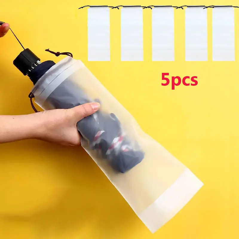 

1/2/5PCS Umbrella Storage Bag Portable Matte Transparent Plastic Bag Waterproof Umbrella Bag Drawstring Organizer Storage Cover