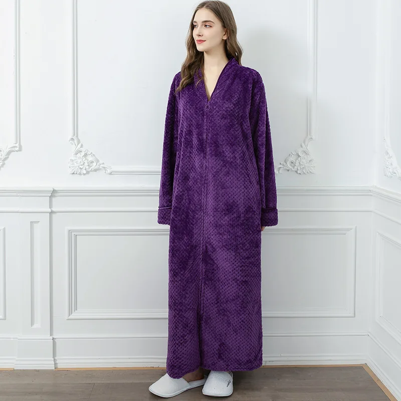 

Couples Casual Kimono Bath Gown Soft Sleepwear Thicken Warm Nightwear Autumn Winter Flannel Robe Long Nightgown Home Clothes