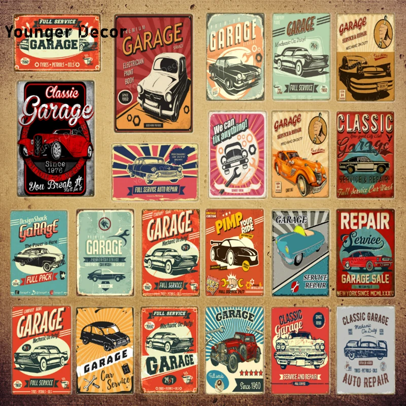 

Classic Garage Service Metal Poster Tin Signs Car Bus Repair Open 24 Hours Vintage Plaque Pub Bar Club Wall Decoration YI-193