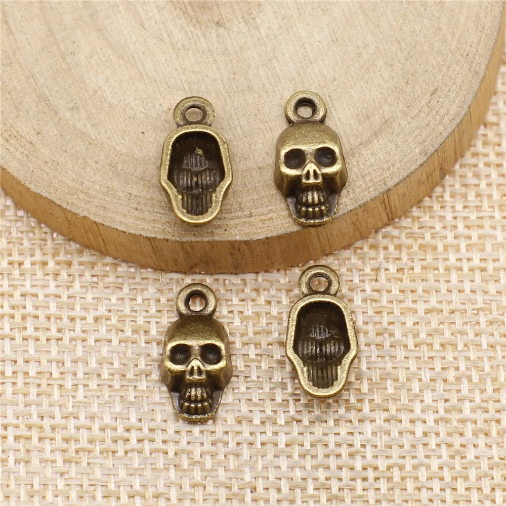 

free shipping 72pcs 16x8mm antique bronze Skull charms diy retro jewelry fit Earring keychain hair card pendant accessories