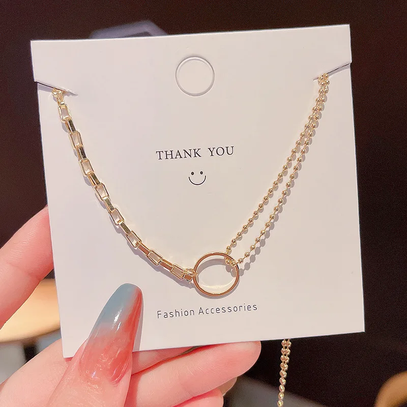 

Trendy double-layer ring necklace female simple fashion design sense super fairy personality clavicle chain wholesale necklaces