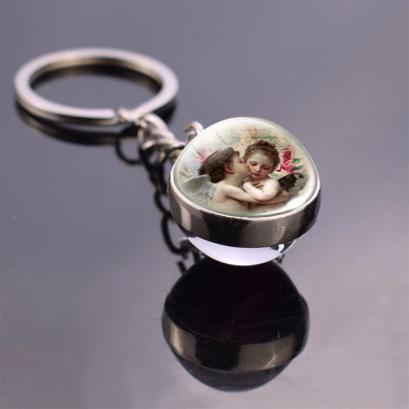 

Angel Glass Ball Pendant Keychain Car Key Chain Angel Jewelry Men Women Purse Charm Accessories