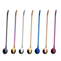 upors 10pcsset drinking spoon straws reusable 304 stainless steel straw spoons for milkshake cocktail stirrer bar accessories