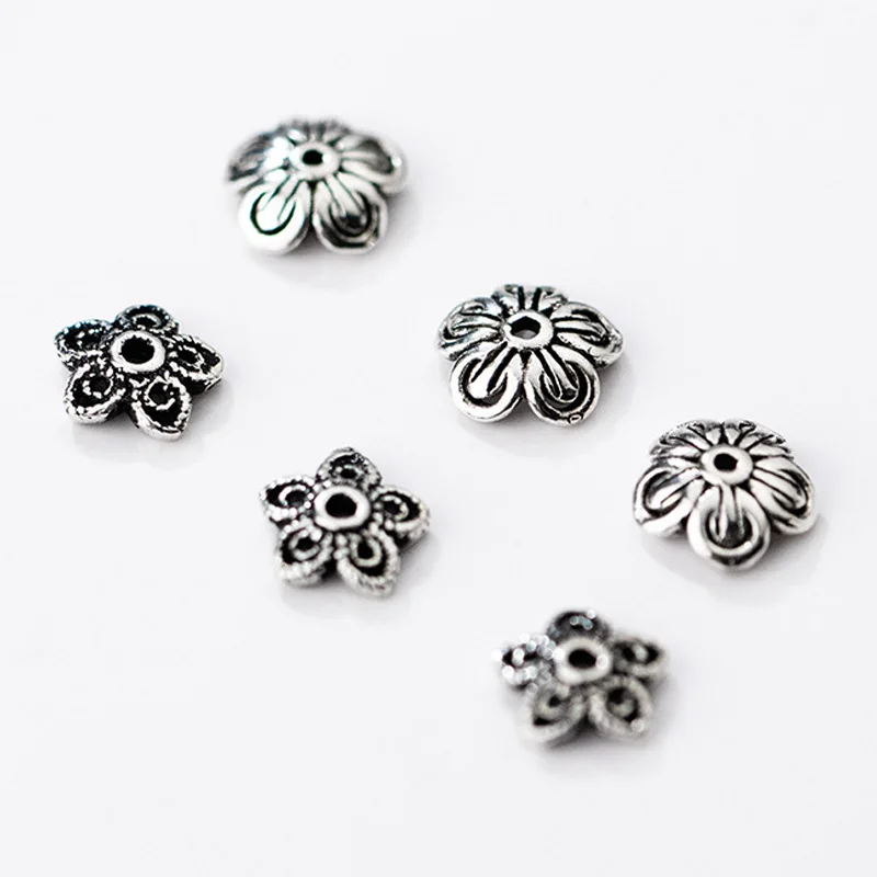 

5 шт./лот 925 Стерлинговое Серебро ретро цветочные шапочки для бусин розетка 6 мм серебряные бусины ручной работы S925 заглушки DIY ювелирные аксе...