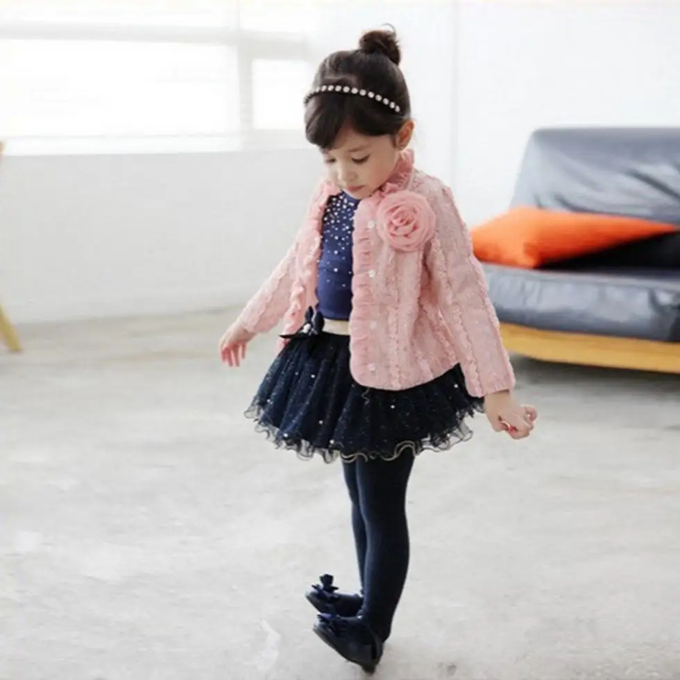 3pcs Autumn Winter Baby Kids Girl Princess Clothes Set Coat+T-shirt+Skirt Dress Tutu Outfits Children Party Suit Free ship | Детская