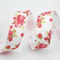 red roseflower printed grosgrain ribbon 9 75mm diy handmade materials christmas wedding gift wrap tape ribbons