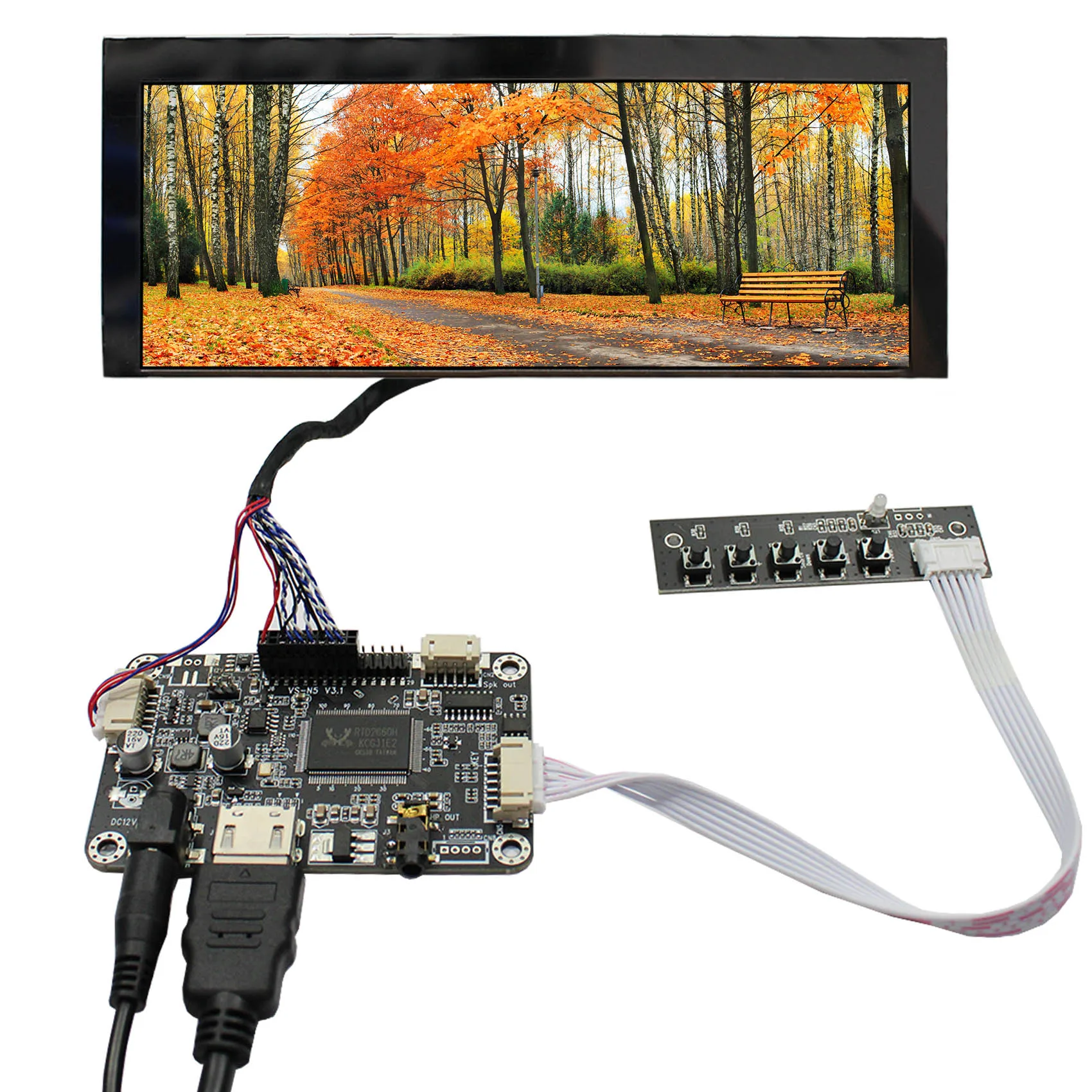 

7.8inch IPS AA078AA01 800x300 Brightness 500nit TFT-LCD Screen for Advertising Display /Industrial lcd with HD-MI LCD Board