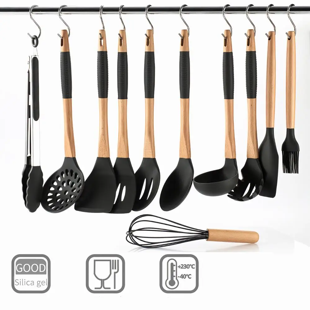 Набор кухонной утвари 11 силиконовых антипригарных кухонных принадлежностей с s