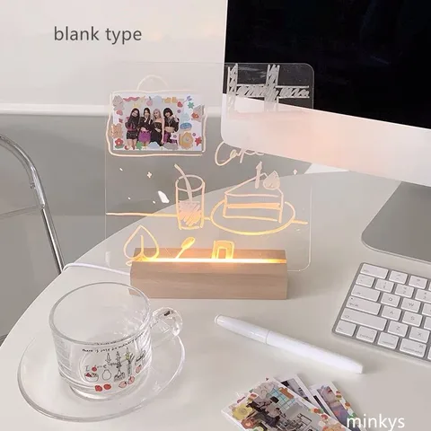 MINKYS Новое поступление, USB акриловая доска для ежедневных фотографий, записей, сообщений, с деревянной подставкой, набор ламп, креативные школьные канцелярские принадлежности