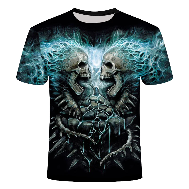 Серый Новая футболка с рисунком черепа, с короткими рукавами, с 3D принтом, футболка с рисунком черепа и розы, Мужская футболка с круглым вырезом и коротким рукавом, летние мужские большие размеры 6XL - Цвет: Серый
