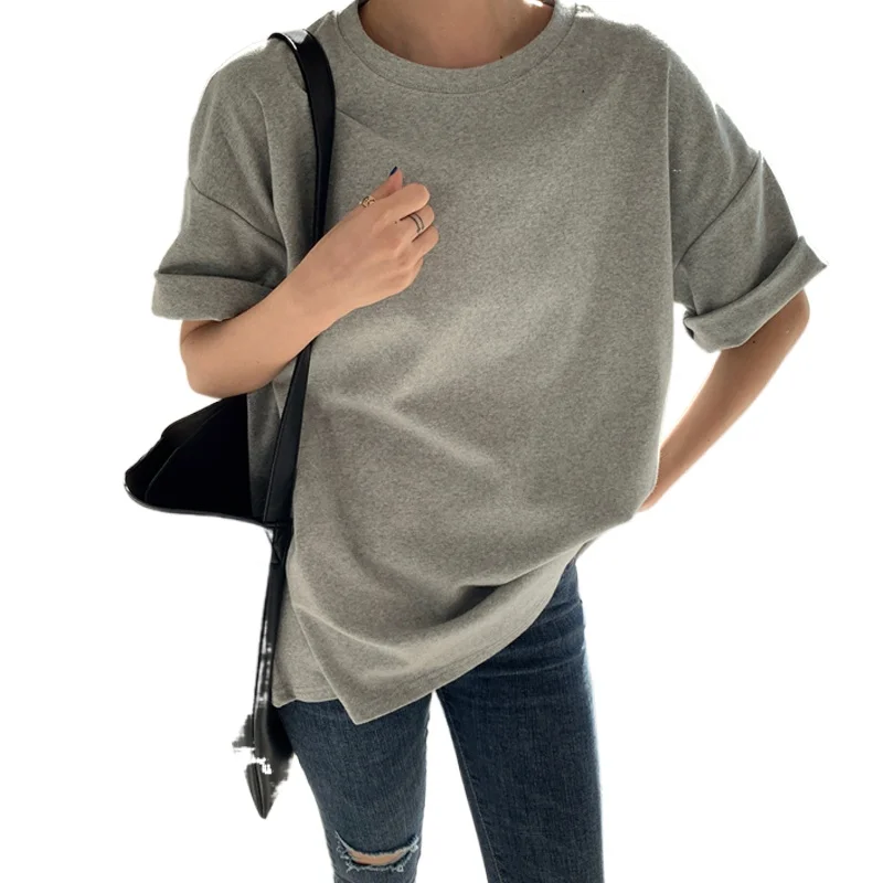 

Однотонная Хлопковая женская футболка EA 2020, повседневные свободные женские топы с коротким рукавом, базовые топы с круглым вырезом, рубашка...