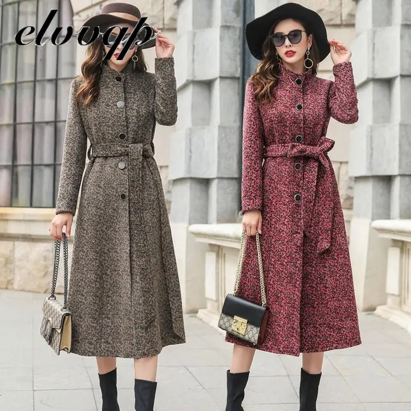 

Winter Warm Female Woolen Coats Turn-down Collar Single-breasted Pocket Belted Women Blend Coats 2020 New Women Long Coat Lu1412