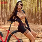 Женский трикотажный костюм для велоспорта, с длинными рукавами, с леопардовым принтом