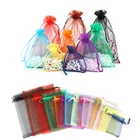 50 шт.лот 5x7 7x9 9x12 10x15 см органза сумки ювелирных изделий мешки для упаковки Свадебные вечерние украшения холст мешки подарка