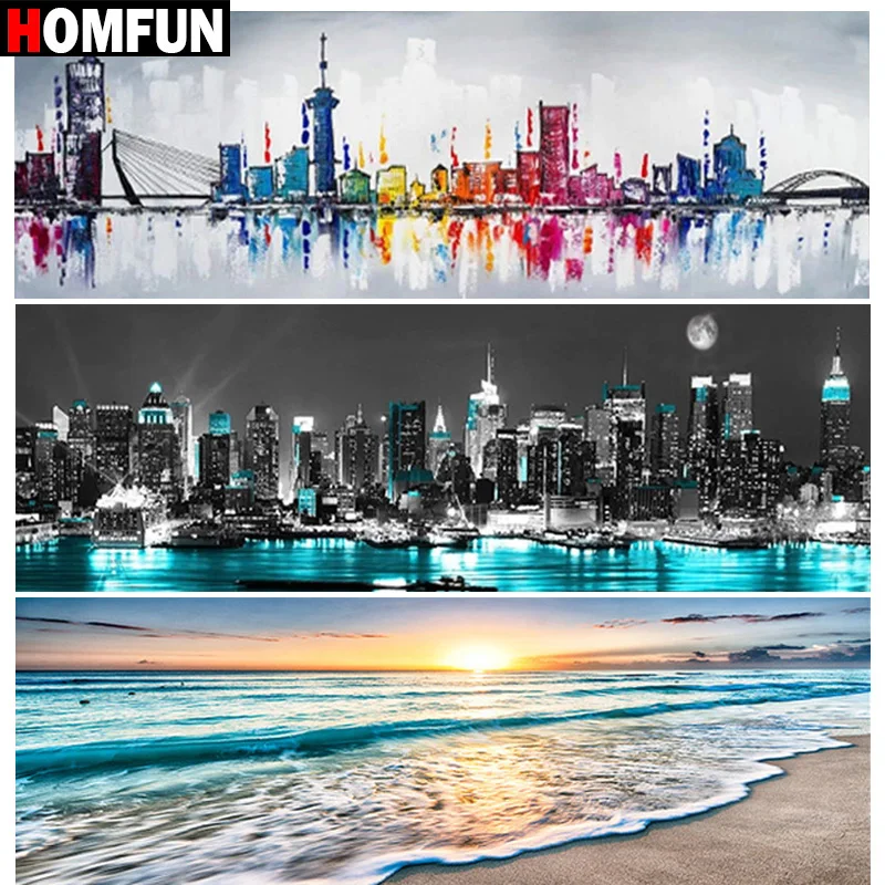 

HOMFUN Diamond Painting Full Square/Round Drill 5D DIY "City seaside scenery" Embroidery Rhinestone Cross Stitch Decor Gift