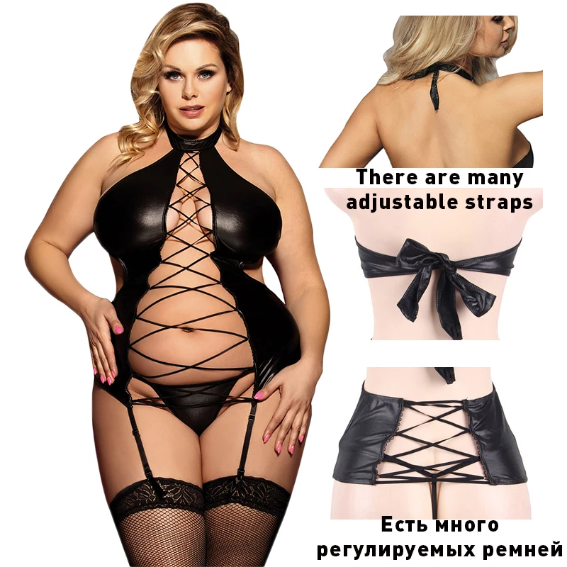 Comeondear RA80467 черная сексуальная одежда с лямкой на шее, костюм эротического размера плюс, сексуальные женские куколки, сексуальное женское белье из искусственной кожи