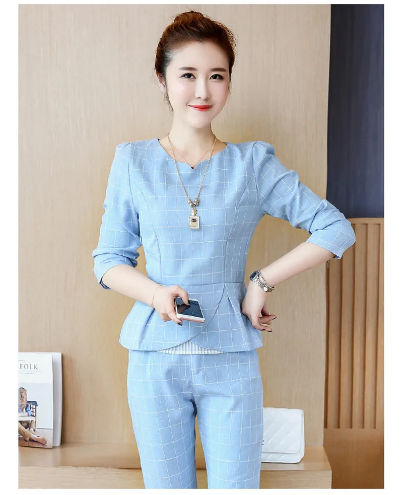 2020 Women Fashion Suits Autumn Elegant Vestidos Bussiness OL Two Piece Shirt and Ankle Length Pants Sets Tracksuit |